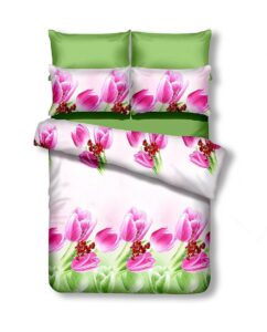 Obojstranná posteľná bielizeň z mikrovlákna DecoKing Sharla bielo-ružovo-zelená