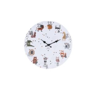 Detské nástenné hodiny Hatu Animals, 33 cm, biela