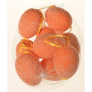 Umelá Vajíčka závesné oranžová, sada 9 ks, v. 6 cm, sieťka