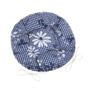 Bellatex Sedák DITA okrúhly prešívaný Kocka s kvetom modrá