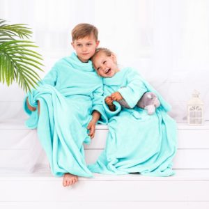 Detská deka s rukávmi DecoKing Lazy tyrkysová