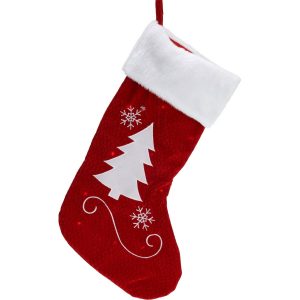 Vianočná LED ponožka so stromčekom červená