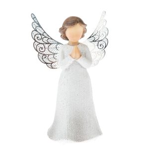 Polyresinový anjel s kovovými krídlami biela