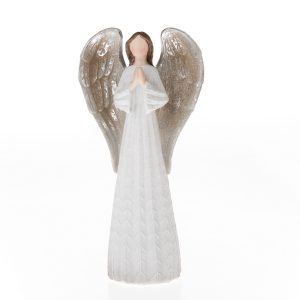 Polyresinový anjel so striebornými krídlami biela