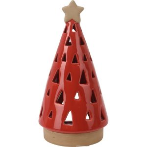 Porcelánový svietnik na čajovú sviečku Christmas tree červená
