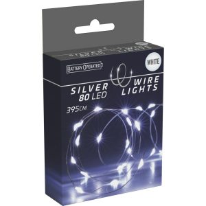 Svetelný drôt Silver lights 80 LED, studená biela, 395 cm