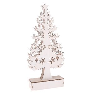 Vianočná drevená LED dekorácia Stromček biela, 32 x 15 cm