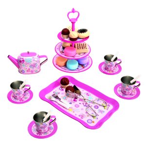 Bino Detský čajový set a stojan s koláčikmi Farba ružová