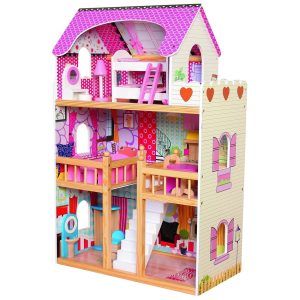 Bino Detský drevený domček s nábytkom Farba mix farieb