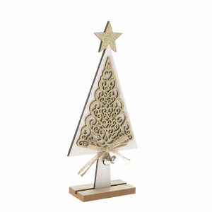 Drevený vianočný stromček Ornamente biela