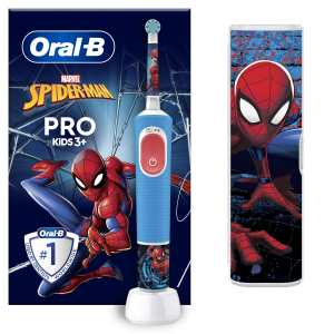 Oral-B Vitality Pro Kids Spiderman elektrická zubná kefka s cestovným puzdrom Farba modrá