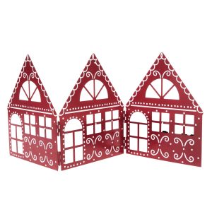 Vianočná kovová dekorácia Three houses červená