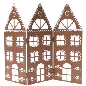 Vianočná kovová dekorácia Three houses hnedá, 68 x 39 x 2,5 cm