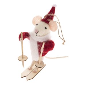 Vianočná závesná dekorácia Myška na lyžiach