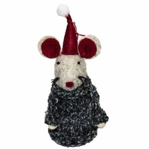Vianočná závesná dekorácia Myška s čiapkou