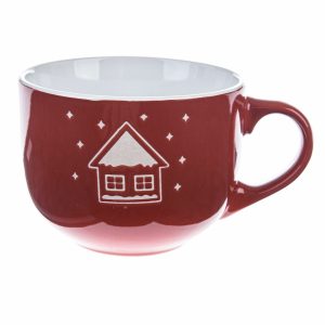 Vianočný keramický hrnček Snowy cottage červená