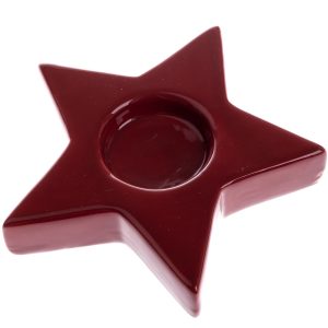 Vianočný keramický svietnik na čajovú sviečku Astre červená