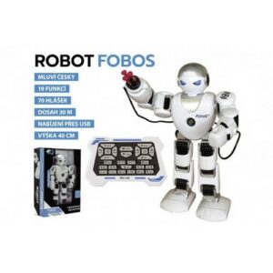 Teddies Robot RC FOBOS plast interaktívny chodiaci 40cm česky hovoriaci na batérie s USB v krabici 31x45x13cm