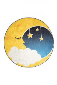 Detský okrúhly koberec Moon 140 cm modrý/žltý