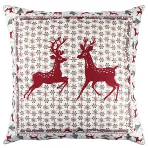 Vánoční dekorační polštář se soby VASO 43×43 cm bílý/červený