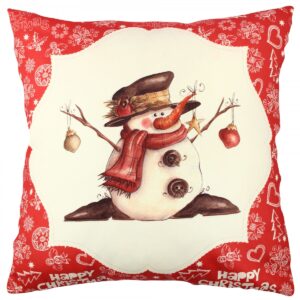 Vánoční dekorační polštář se sněhulákem VASO 43×43 cm bílý/červený